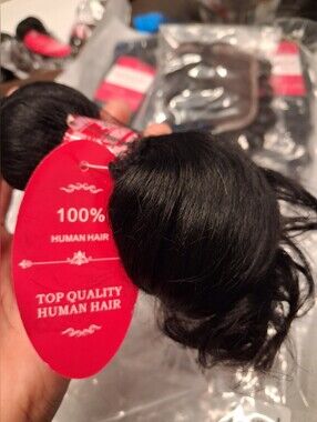 5 Bundles Of 12" Black Human Hair Extensions - Stretched Length